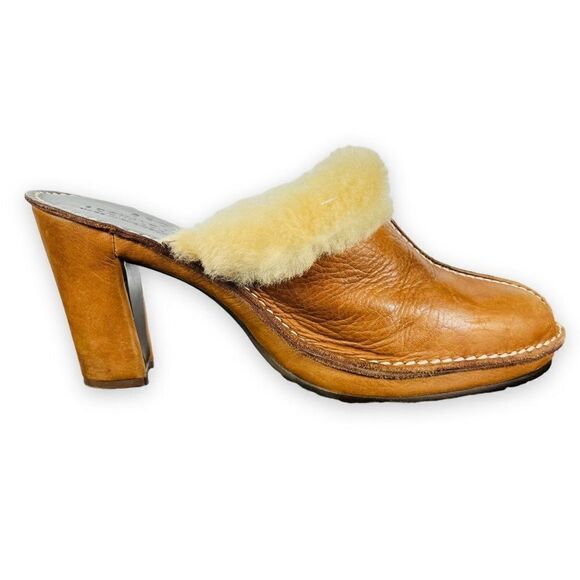Donald J. Pliner Heels Winter Clogs Tan Leather / Cream Fur Trim Women's 8 N - Picture 7 of 11